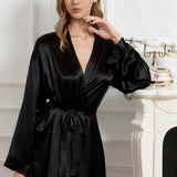 Long Silk Robe – Black Dressing Gown