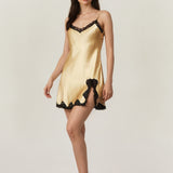 Pure Silk Lace Trim Chemise Nightgown with Split Hem In Champagne