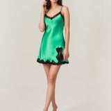 Pure Silk Lace Trim Chemise Nightgown with Split Hem In Pale Green