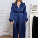 Long Silk Robe – Navy Dressing Gown