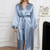 Long Silk Robe – Haze Blue Dressing Gown