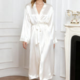 Long Silk Robe – White Dressing Gown