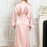 Long Silk Robe – Pale Pink Dressing Gown