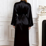 Long Silk Robe – Black Dressing Gown