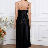 Silk Long Slip Dress – Cowl Neck in Black