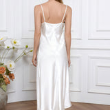 Silk Long Slip Dress – Cowl Neck in White