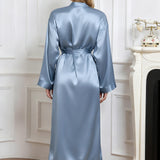 Long Silk Robe – Haze Blue Dressing Gown