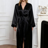 Long Silk Robe – Black Dressing Gown