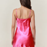 Pure Silk Lace Trim Chemise Nightgown with Split Hem In Rose Pink
