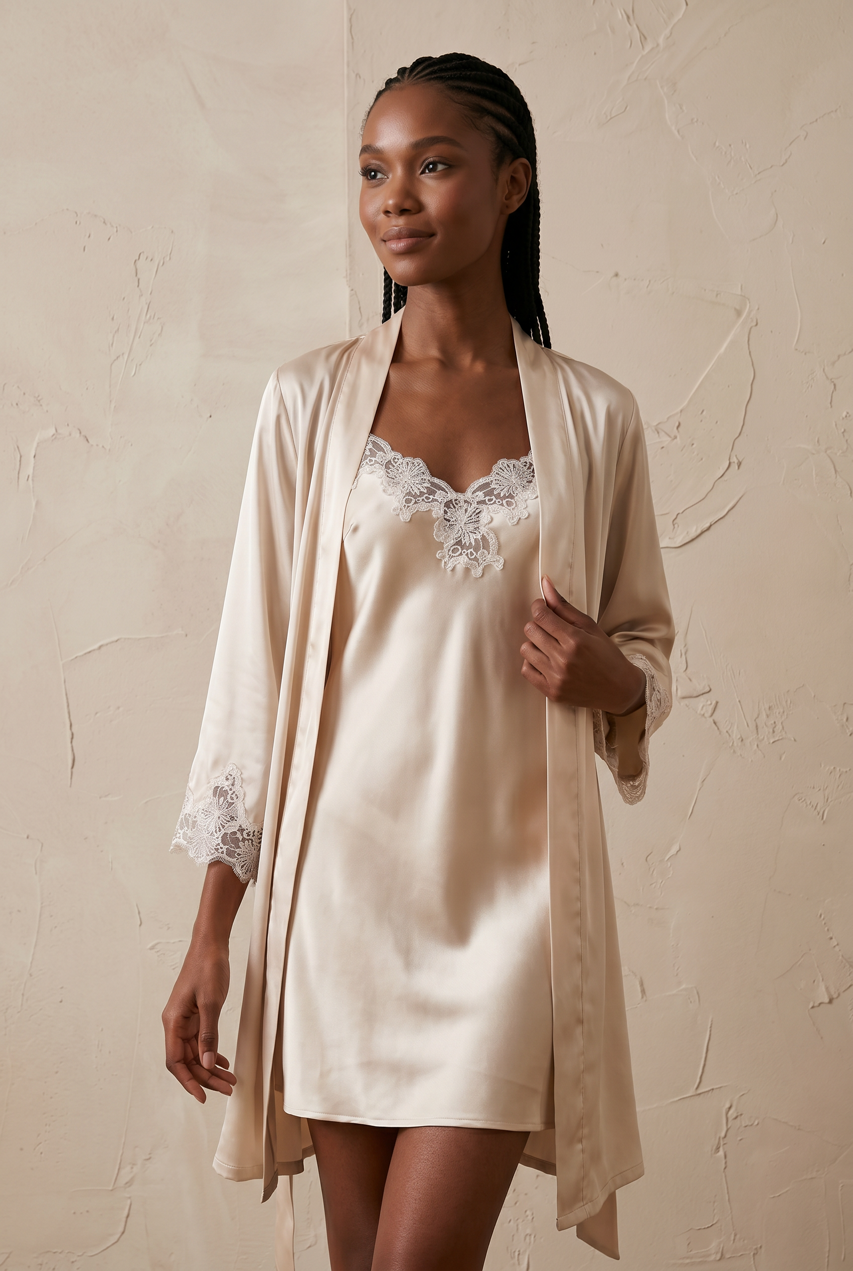 cream dressing gown Silk Nightie Women's Mulberry Silk Lace Nightgown Robe Set In Cream – Jasmisilk Crystals pearls beaded boat neckline wedding dresses Its fluid form and Color:Blue Blush Beaded Backless Dress With Towelling robe