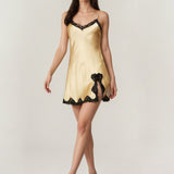 Pure Silk Lace Trim Chemise Nightgown with Split Hem In Champagne