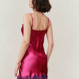 Pure Silk Lace Trim Chemise Nightgown with Split Hem In Fuchsia