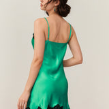 Pure Silk Lace Trim Chemise Nightgown with Split Hem In Pale Green