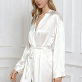 Long Silk Robe – White Dressing Gown