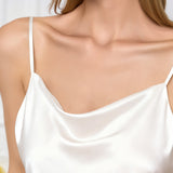 Silk Long Slip Dress – Cowl Neck in White