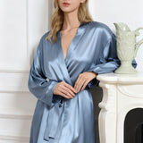 Long Silk Robe – Haze Blue Dressing Gown