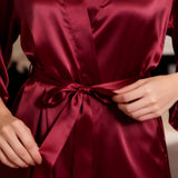 Short Silk Robe – Long Sleeve in Burgundy Red