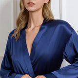 Long Silk Robe – Navy Dressing Gown