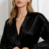 Long Silk Robe – Black Dressing Gown