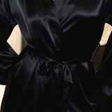 Short Silk Robe – Long Sleeve in Black