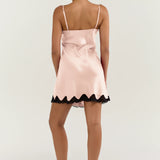 Pure Silk Lace Trim Chemise Nightgown with Split Hem In Pale Pink