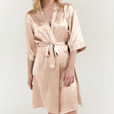 Women’s Pure Silk Mid-Length Robe In Champagne