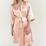 Women’s Pure Silk Mid-Length Robe In Pale Pink