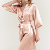 Women’s Pure Silk Mid-Length Robe In Pale Pink