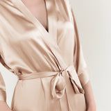 Women’s Pure Silk Mid-Length Robe In Champagne