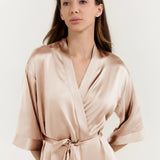 Women’s Pure Silk Mid-Length Robe In Champagne