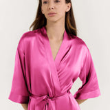 Women’s Pure Silk Mid-Length Robe In Rose Pink