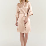 Women’s Pure Silk Mid-Length Robe In Champagne
