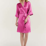 Women’s Pure Silk Mid-Length Robe In Rose Pink