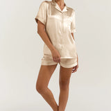 Women’s Short-Sleeve & Shorts Silk Pajama Set In Champagne