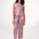 Women's Pure Silk Camisole and Pants Set with Back Tie In Pale Mauve
