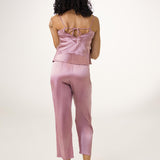 Women's Pure Silk Camisole and Pants Set with Back Tie In Pale Mauve
