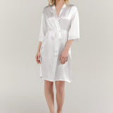 Women’s Pure Silk Mid-Length Robe In White