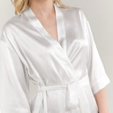 Women’s Pure Silk Mid-Length Robe In White