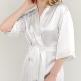 Women’s Pure Silk Mid-Length Robe In White