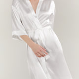Women’s Pure Silk Mid-Length Robe In White