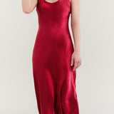Pure Silk Spaghetti Strap Long Dress In Burgundy Red