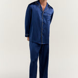 Men’s Long-Sleeve Silk Pajamas Set In Navy Blue