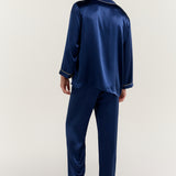 Men’s Long-Sleeve Silk Pajamas Set In Navy Blue