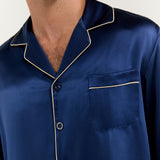 Men’s Long-Sleeve Silk Pajamas Set In Navy Blue