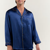 Men’s Long-Sleeve Silk Pajamas Set In Navy Blue