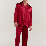 Men’s Long-Sleeve Silk Pajamas Set In Burgundy Red