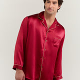 Men’s Long-Sleeve Silk Pajamas Set In Burgundy Red