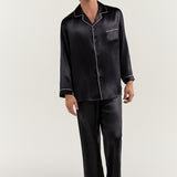 Men’s Long-Sleeve Silk Pajamas Set In Black