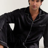 Men’s Long-Sleeve Silk Pajamas Set In Black