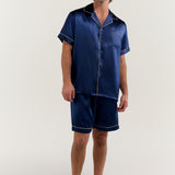 Men’s Classic Short Silk Pajama Set In Navy Blue